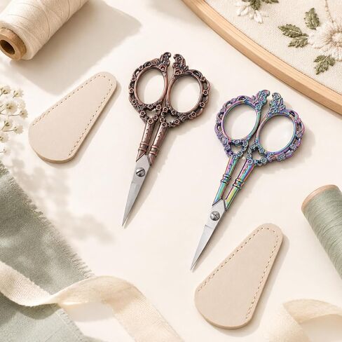 2 PCS Pointed Tip Crochet Scissor, Sewing Embroidery Scissors, Vintage Yarn Scissors for Crocheting, Vintage Pointed Detail Shears, Embroidery Scissor with Cover, Tailor Threading Shears for Crochet in Saudi Arabia