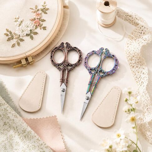 2 PCS Pointed Tip Crochet Scissor, Sewing Embroidery Scissors, Vintage Yarn Scissors for Crocheting, Vintage Pointed Detail Shears, Embroidery Scissor with Cover, Tailor Threading Shears for Crochet in Saudi Arabia