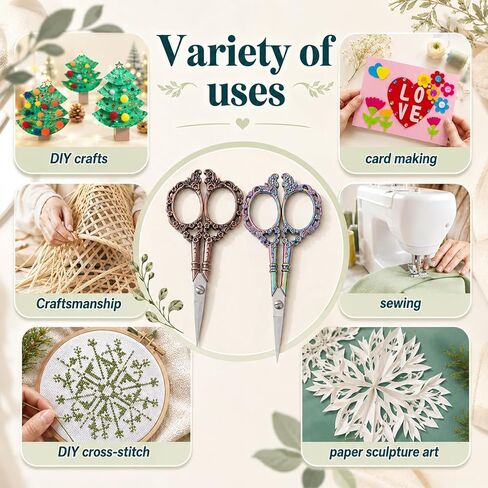 2 PCS Pointed Tip Crochet Scissor, Sewing Embroidery Scissors, Vintage Yarn Scissors for Crocheting, Vintage Pointed Detail Shears, Embroidery Scissor with Cover, Tailor Threading Shears for Crochet in Saudi Arabia