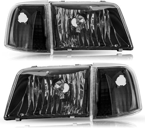 TUSDAR Headlight Assembly （Chrome Housing and Amber Reflector） Set for 1993-1997 Ford Ranger Headlamp Passenger & Driver Side in Saudi Arabia