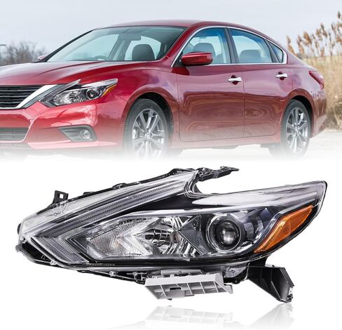 Halogen Headlights Compatible with 2016 2017 2018 Nissan Altima Headlamp w/o LED DRL Black Housing Headlight（Right Passenger Side in Kuwait