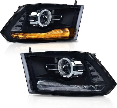 PIT66 LED Headlights Assembly Front Headlamps Pair Compatible with Dodge Ram 1500 2500 3500 Projector 2013-2018, Not Fit Non Projector Model Smoke Lens Black Housing Clear Reflector in Saudi Arabia
