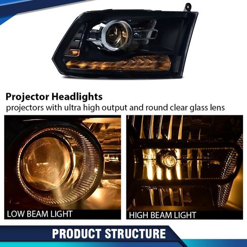 PIT66 LED Headlights Assembly Front Headlamps Pair Compatible with Dodge Ram 1500 2500 3500 Projector 2013-2018, Not Fit Non Projector Model Smoke Lens Black Housing Clear Reflector in Saudi Arabia