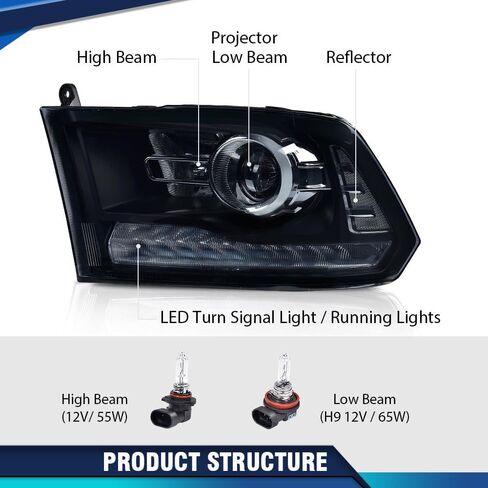PIT66 LED Headlights Assembly Front Headlamps Pair Compatible with Dodge Ram 1500 2500 3500 Projector 2013-2018, Not Fit Non Projector Model Smoke Lens Black Housing Clear Reflector in Saudi Arabia