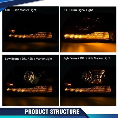 PIT66 LED Headlights Assembly Front Headlamps Pair Compatible with Dodge Ram 1500 2500 3500 Projector 2013-2018, Not Fit Non Projector Model Smoke Lens Black Housing Clear Reflector in Saudi Arabia