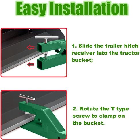 Clamp On Trailer Hitch Receiver 2 Inch Ball Mount Adapter for Tractor Bucket Fits All 2" Hook Inserts,Green in Saudi Arabia