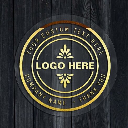 Custom Clear Stickers Personalized Round Label Stickers Create Your Own Text Logo Self Inking Metal Gold Stickers for Wedding Party Favors Party Baptism (Style 1) in Saudi Arabia