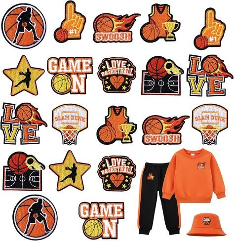 20 PCS Basketball Iron on Patches, Basketball Themed Embroidered Patches, Sports Themed Sew on Applique for Hats, Jeans, Clothes, Bags, DIY Craft Projects in Saudi Arabia