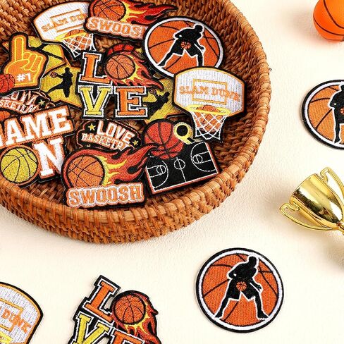 20 PCS Basketball Iron on Patches, Basketball Themed Embroidered Patches, Sports Themed Sew on Applique for Hats, Jeans, Clothes, Bags, DIY Craft Projects in Saudi Arabia
