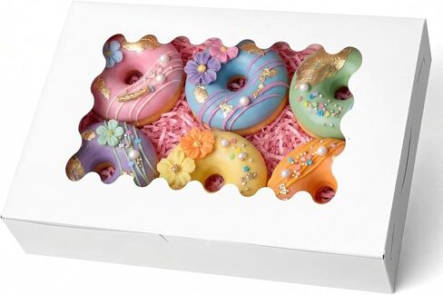 VGOODALL 6PCS Cookie Boxes with Window, 12x8x2.5inch Bakery Boxes White Treat Boxes For Desserts Pastries Pies Cakes Muffins Chocolate Strawberry in Saudi Arabia