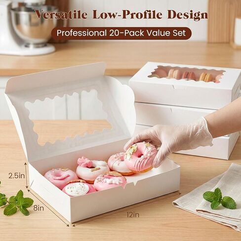 VGOODALL 6PCS Cookie Boxes with Window, 12x8x2.5inch Bakery Boxes White Treat Boxes For Desserts Pastries Pies Cakes Muffins Chocolate Strawberry in Saudi Arabia