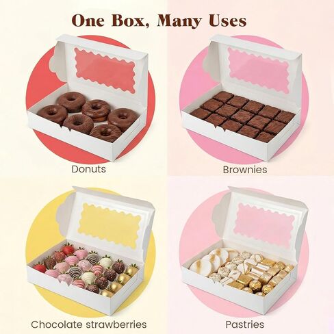 VGOODALL 6PCS Cookie Boxes with Window, 12x8x2.5inch Bakery Boxes White Treat Boxes For Desserts Pastries Pies Cakes Muffins Chocolate Strawberry in Saudi Arabia