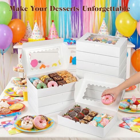 VGOODALL 6PCS Cookie Boxes with Window, 12x8x2.5inch Bakery Boxes White Treat Boxes For Desserts Pastries Pies Cakes Muffins Chocolate Strawberry in Saudi Arabia