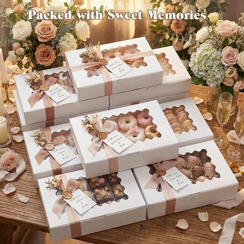 VGOODALL 6PCS Cookie Boxes with Window, 12x8x2.5inch Bakery Boxes White Treat Boxes For Desserts Pastries Pies Cakes Muffins Chocolate Strawberry in Saudi Arabia