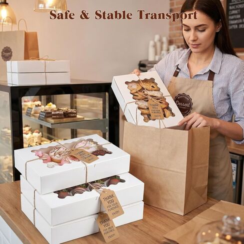 VGOODALL 6PCS Cookie Boxes with Window, 12x8x2.5inch Bakery Boxes White Treat Boxes For Desserts Pastries Pies Cakes Muffins Chocolate Strawberry in Saudi Arabia