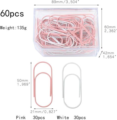Big Large Jumbo Paper Clips, 50mm/2 inch, 60PCS Cute Pink Planner Journal Clip Giant Paper Clip Holder White in Saudi Arabia