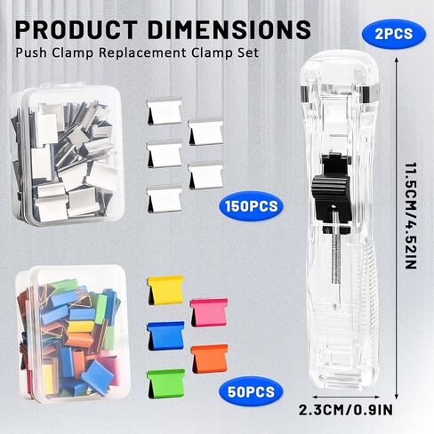 2PCS Paper Clip Dispenser with 200PCS Clam Clips, Portable Mini Stapler Holeless Stationery Push Clip and Paper Clamp for School Office Home (2 Colors) in Saudi Arabia