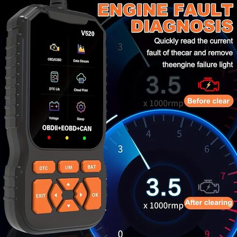 ماسح ضوئي تشخيصي تلقائي obd2 محسّن، قارئ رموز أعطال السيارة مع تدفق بيانات مباشر، اختبار جهد البطارية، مستشعر الأكسجين، فحص المحرك، مسح ABS/SRS، الوضع 6 و8 يعمل لجميع السيارات 1996+ obdii/eobd in Kuwait