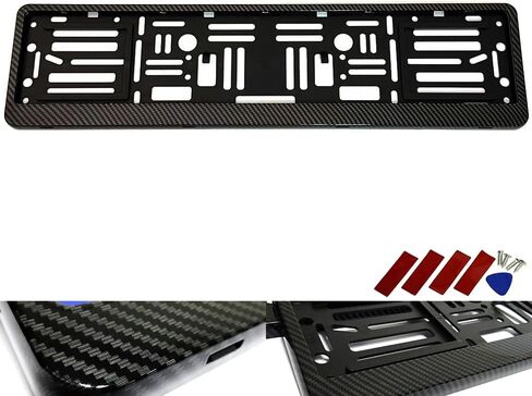 RZGMTSPT 1x Black Hydrographic Carbon Fiber Standard European Car License Plate Holder Surround Euro Frame Bracket in Saudi Arabia