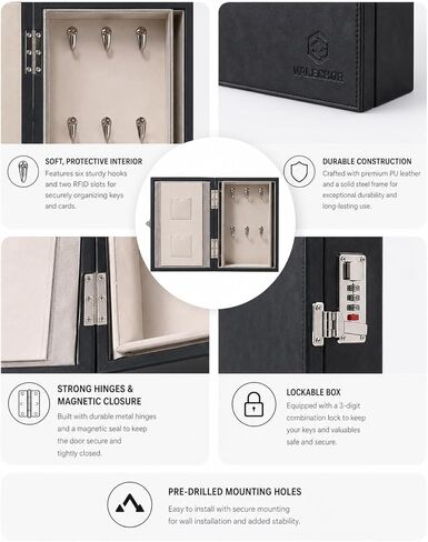 Faraday Key Box with Combination Lock (Black) – Wall Mounted Signal Blocking Box for Car Keys, RFID Cards & Fobs – Holds 6 Keys + 2 Card Sleeves From Malachor in Kuwait
