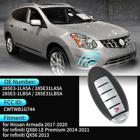 X AUTOHAUX CWTWB1G744 433Mhz Replacement Keyless Entry Remote Smart Key Fob for Nissan Armada 17-20 for Infiniti QX80 LE Premium 285E31LA5A 46 Chip 5Buttons 2Pcs in Kuwait
