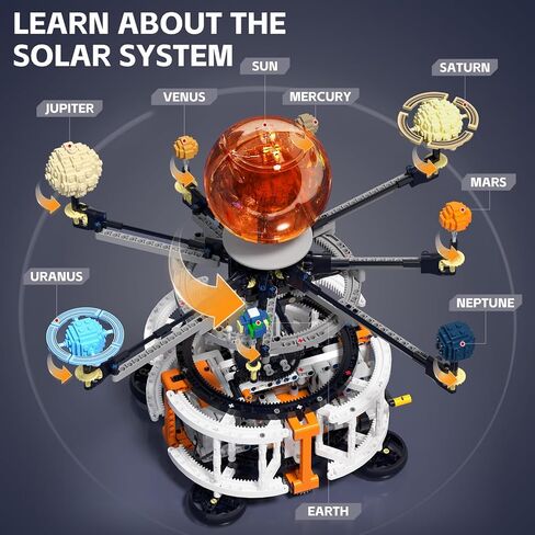Dual-Mode Spinning Solar System Space Building Kit, STEM Model with Rotating Planets, Light-up Sun and Astronomy Educational Toys for Kids, Outer Space Birthday Gift for Ages 8+ (1282 PCS) in Kuwait