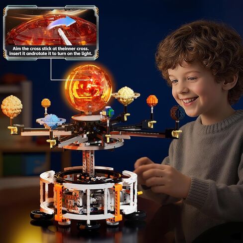Dual-Mode Spinning Solar System Space Building Kit, STEM Model with Rotating Planets, Light-up Sun and Astronomy Educational Toys for Kids, Outer Space Birthday Gift for Ages 8+ (1282 PCS) in Kuwait