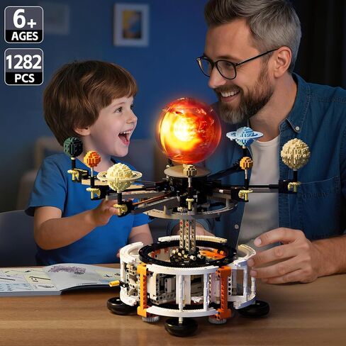 Dual-Mode Spinning Solar System Space Building Kit, STEM Model with Rotating Planets, Light-up Sun and Astronomy Educational Toys for Kids, Outer Space Birthday Gift for Ages 8+ (1282 PCS) in Kuwait