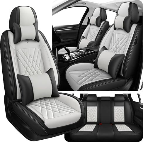 Car Seat Covers Fit for Dodge Nitro 2007-2011, 3D Waist Support & Premium Nappa Leather,Waterproof,Scratch-Resistant(Black Off-White, Full Set with Pillow) in Saudi Arabia