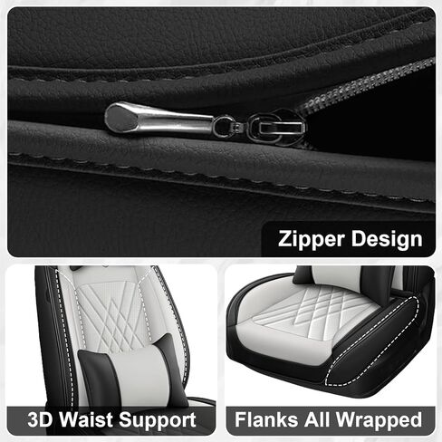 Car Seat Covers Fit for Dodge Nitro 2007-2011, 3D Waist Support & Premium Nappa Leather,Waterproof,Scratch-Resistant(Black Off-White, Full Set with Pillow) in Saudi Arabia