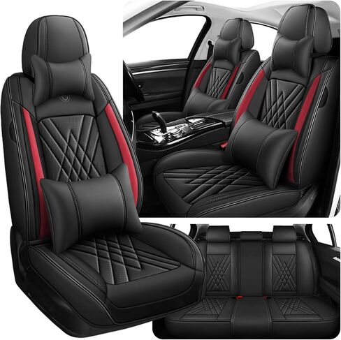 Car Seat Covers Fit for Dodge Nitro 2007-2011, 3D Waist Support & Premium Nappa Leather,Waterproof,Scratch-Resistant(Black Off-White, Full Set with Pillow) in Saudi Arabia