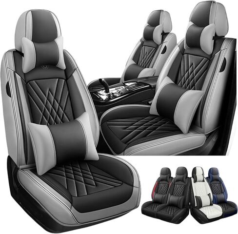 Car Seat Covers Fit for Dodge Nitro 2007-2011, 3D Waist Support & Premium Nappa Leather,Waterproof,Scratch-Resistant(Black Off-White, Full Set with Pillow) in Saudi Arabia