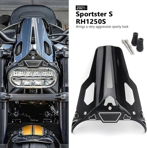 زجاج أمامي جديد للدراجات النارية يناسب Sportster S / Sportster S RH1250S 2021 2022 2023 دراجة نارية رياضية موجهة باللون الأسود للكمبيوتر الزجاج الأمامي هدية منحرف الرياح شاشة الرياح in Kuwait