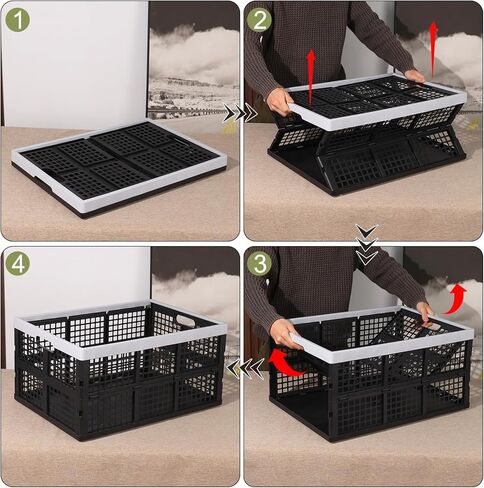 66 L 4 Packs Large Collapsible Storage Crate, Folding Stackable Storage Crates Bin in Saudi Arabia