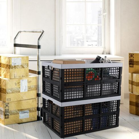66 L 4 Packs Large Collapsible Storage Crate, Folding Stackable Storage Crates Bin in Saudi Arabia
