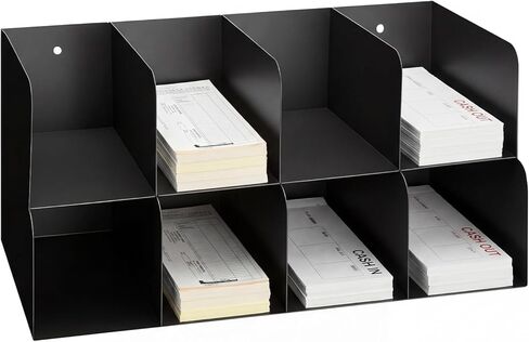 Gisafai Metal Check Sorter Organizer 8 Pocket, 2 Tier Black Iron Document Holder, 16 x 8 x 7.5 Inch, Wall Mountable, Heavy Duty Countertop Receipt Storage Rack for Bank, Office, Retail, Restaurant in Kuwait