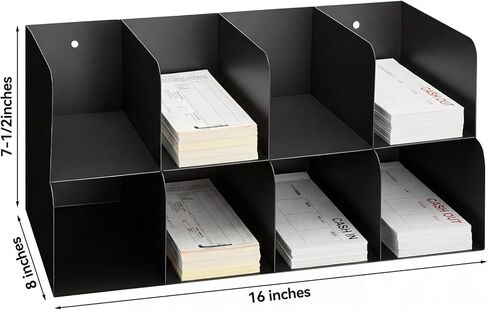 Gisafai Metal Check Sorter Organizer 8 Pocket, 2 Tier Black Iron Document Holder, 16 x 8 x 7.5 Inch, Wall Mountable, Heavy Duty Countertop Receipt Storage Rack for Bank, Office, Retail, Restaurant in Kuwait