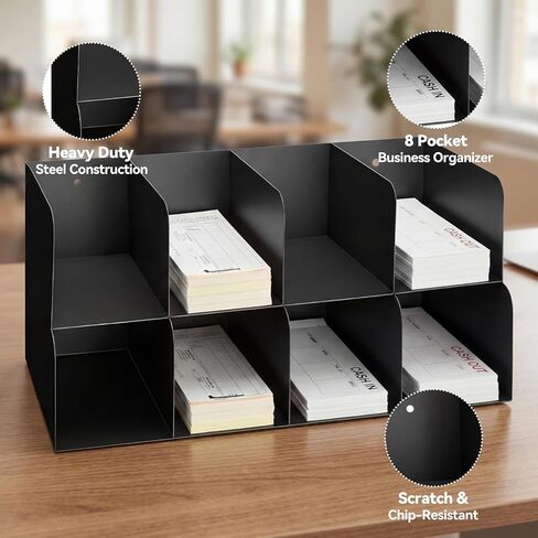 Gisafai Metal Check Sorter Organizer 8 Pocket, 2 Tier Black Iron Document Holder, 16 x 8 x 7.5 Inch, Wall Mountable, Heavy Duty Countertop Receipt Storage Rack for Bank, Office, Retail, Restaurant in Kuwait
