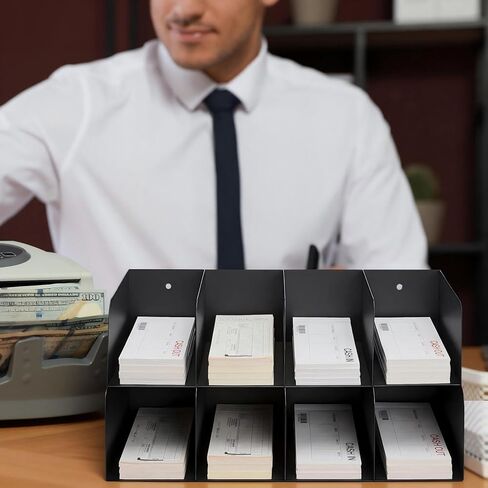 Gisafai Metal Check Sorter Organizer 8 Pocket, 2 Tier Black Iron Document Holder, 16 x 8 x 7.5 Inch, Wall Mountable, Heavy Duty Countertop Receipt Storage Rack for Bank, Office, Retail, Restaurant in Kuwait