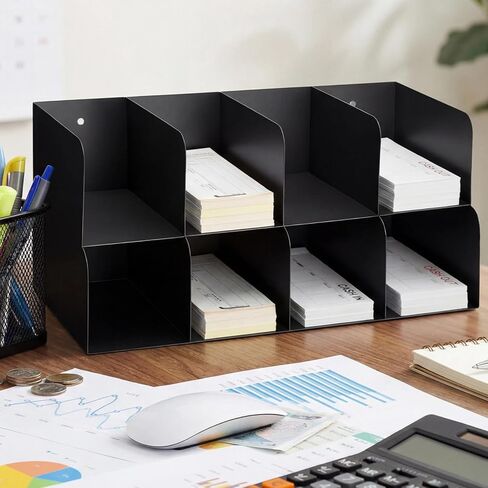 Gisafai Metal Check Sorter Organizer 8 Pocket, 2 Tier Black Iron Document Holder, 16 x 8 x 7.5 Inch, Wall Mountable, Heavy Duty Countertop Receipt Storage Rack for Bank, Office, Retail, Restaurant in Kuwait