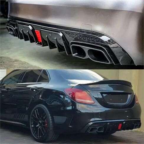 حافة ناشرة المصد الخلفي متوافقة مع سيارة بنز W205 C63 C43 AMG سيدان 2015-2021 ذات مظهر كربوني in Kuwait