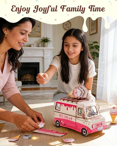 ألغاز خشبية ثلاثية الأبعاد للبالغين - مجموعة نماذج شاحنة الآيس كريم DIY، 290 قطعة من الخشب لتزيين مكتب المنزل، لا حاجة للغراء، هدية إبداعية للعائلة والأصدقاء in Kuwait