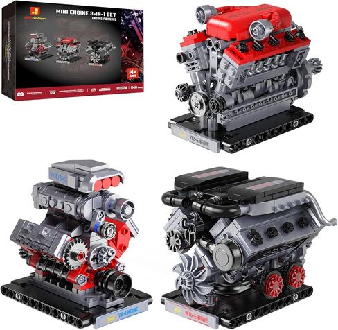 JMBricklayer 3-in-1 Mini Engine Model Car Kits that Runs, V8 V12 W16 Engine Kits for Adults & Teens, Physical Science Experiment STEM Toy, Collectible Engineering Gifts for Car Lovers 840PCS in Kuwait