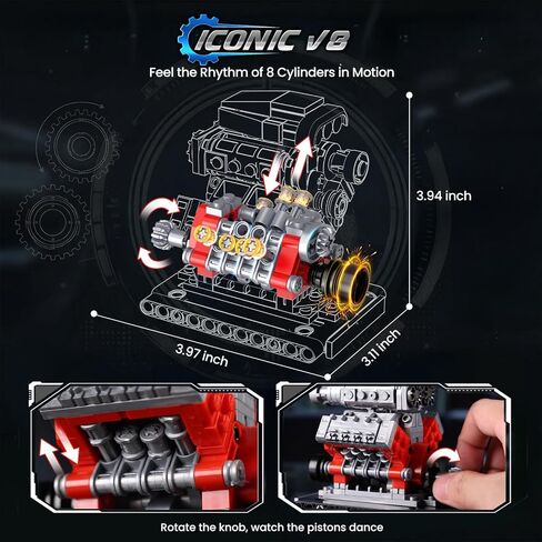 JMBricklayer 3-in-1 Mini Engine Model Car Kits that Runs, V8 V12 W16 Engine Kits for Adults & Teens, Physical Science Experiment STEM Toy, Collectible Engineering Gifts for Car Lovers 840PCS in Kuwait