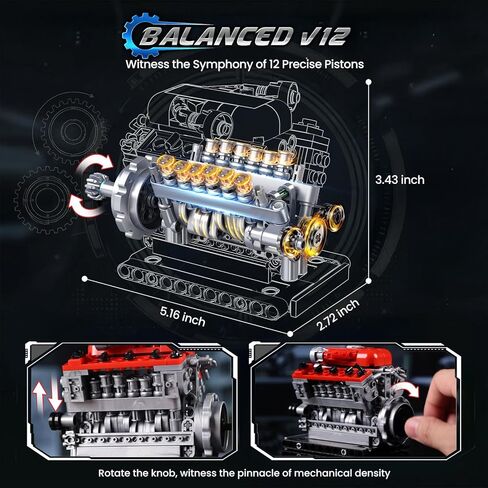 JMBricklayer 3-in-1 Mini Engine Model Car Kits that Runs, V8 V12 W16 Engine Kits for Adults & Teens, Physical Science Experiment STEM Toy, Collectible Engineering Gifts for Car Lovers 840PCS in Kuwait