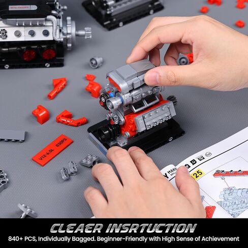 JMBricklayer 3-in-1 Mini Engine Model Car Kits that Runs, V8 V12 W16 Engine Kits for Adults & Teens, Physical Science Experiment STEM Toy, Collectible Engineering Gifts for Car Lovers 840PCS in Kuwait