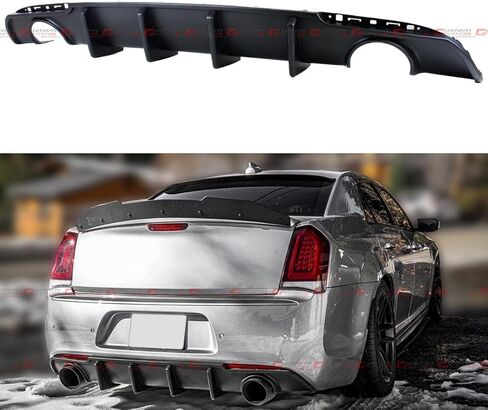 Shark Fin Dual Exhaust Opening Primer Matte Black Replacement Rear Bumper Diffuser Valance Compatible for 2015-2022 Chrysler 300 in Kuwait