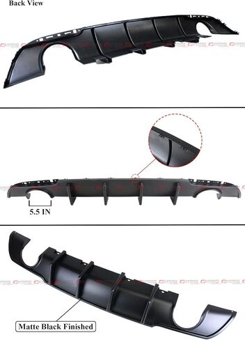 Shark Fin Dual Exhaust Opening Primer Matte Black Replacement Rear Bumper Diffuser Valance Compatible for 2015-2022 Chrysler 300 in Kuwait