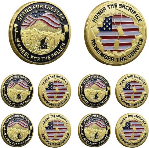 10pcs Military Challenge Coin Veteran Memorial Day We Stand for The Flag Commemorative Army Military Coins for Veterans in Saudi Arabia