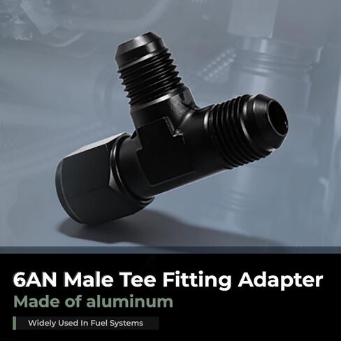 6AN Male Tee Fitting Adapter with AN6 Female Swivel on Run Aluminum Black in Saudi Arabia